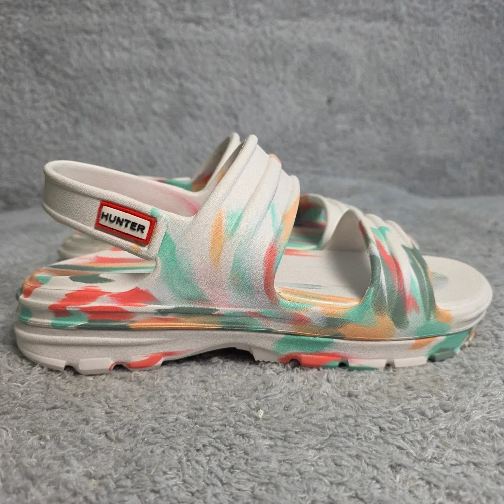 Hunter Women's Bloom Algae Marble Adjustable Strap Sandals, Shaded‎ White 8M NEW
